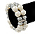 Chunky Imitation Pearl & Mirror Silver Glass Bead, Crystal Flex Bracelet - 19cm L - view 3