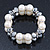 Chunky Imitation Pearl & Mirror Silver Glass Bead, Crystal Flex Bracelet - 19cm L - view 6