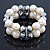 Chunky Imitation Pearl & Mirror Silver Glass Bead, Crystal Flex Bracelet - 19cm L - view 5