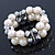 Chunky Imitation Pearl & Mirror Silver Glass Bead, Crystal Flex Bracelet - 19cm L - view 7