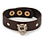 Brown Leather Style Crystal Studded Bracelet With Gold Plated Tiger Head - up to 21cm L
