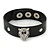 Black Leather Style Crystal Studded Bracelet With A Tiger Head - up to 21cm L