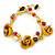 Handmade Yellow Leather Rose, Beaded Bracelet with Button and Loop Closure - 16cm L/ 2cm Ext
