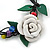 Handmade White Leather Rose with Green Leaves Cotton Cord Bracelet - 16cm L/ 2cm Ext - view 2