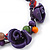 Handmade Purple Leather Rose, Beaded Bracelet with Button and Loop Closure - 17cm L/ 2cm Ext - view 3