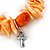 Orange/ Peach Shell Nugget, Ceramic Bead, Burnt Silver Metal Charm Flex Bracelet - 18cm L - view 3
