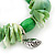 Spring Green Shell Nugget, Ceramic Bead, Burnt Silver Metal Charm Flex Bracelet - 18cm L - view 3