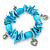 Sky Blue Shell Nugget, Ceramic Bead, Burnt Silver Metal Charm Flex Bracelet - 18cm L