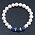 8mm White Freshwater Pearl with Semi-Precious Dark Blue Lapis Stone Stretch Bracelet - 16cm L - Size S - Small - view 4