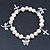 10mm Freshwater Pearl With Butterfly and Cross Charm Stretch Bracelet (Silver Tone) - 20cm L