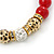 10mm Red Ceramic Stone, Gold Beads and Crystal Ball Stretch Bracelet - 18cm L - view 4