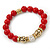 10mm Red Ceramic Stone, Gold Beads and Crystal Ball Stretch Bracelet - 18cm L - view 5