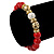 10mm Red Ceramic Stone, Gold Beads and Crystal Ball Stretch Bracelet - 18cm L - view 2