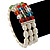 3 Row Cream Freshwater Pearl, Multicoloured Crystal Bead Flex Bracelet - 19cm L - view 3