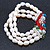 3 Row Cream Freshwater Pearl, Multicoloured Crystal Bead Flex Bracelet - 19cm L - view 9