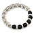 Antique Silver Tone Heart Etched Bead And 10mm Black Agate Stone Stretch Bracelet - 19cm L - view 3