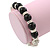 Antique Silver Tone Heart Etched Bead And 10mm Black Agate Stone Stretch Bracelet - 19cm L - view 7