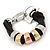 Black Multi Cord With 3 Tone Rings Bracelet With Silver Tone Shackle Clasp - 17cm L (For smaller writs) - view 6