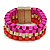 Magenta/ Brushed Gold/ Orange Box Style Chain Wide Magnetic Bracelet - 17cm L- for smaller wrist - view 4