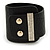 Statement Wide Black Leather Style with Crystal Closure Bracelet - 18cm L