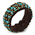 Turquoise Chips, Bronze Bead, Dark Brown Cotton Thread Flex Wire Cuff Bracelet - Adjustable