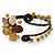 Semiprecious Beaded 'Flower' Flex Bangle Bracelet in Brown/ Cream Tone - Adjustable - view 7