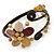 Semiprecious Beaded 'Flower' Flex Bangle Bracelet in Brown/ Cream Tone - Adjustable - view 8