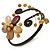 Semiprecious Beaded 'Flower' Flex Bangle Bracelet in Brown/ Cream Tone - Adjustable - view 9