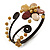 Semiprecious Beaded 'Flower' Flex Bangle Bracelet in Brown/ Cream Tone - Adjustable - view 2