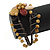 Semiprecious Beaded 'Flower' Flex Bangle Bracelet in Brown/ Cream Tone - Adjustable - view 3