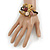 Semiprecious Beaded 'Flower' Flex Bangle Bracelet in Brown/ Cream Tone - Adjustable - view 4