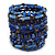Wide Coiled Ceramic, Acrylic, Glass Bead Bracelet (Blue, Brown) - Adjustable
