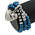 3 Strand Denim Blue Glass Pearl, Metallic Silver Crystal Bead with Puffed Heart Charm Flex Bracelet - 20cm L - view 5