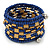 Blue Glass/ Gold Acrylic Bead Coiled Bracelet - Adjustable