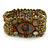 Olive/ Bronze Glass Bead Flex Bracelet with Shells - up 20cm L