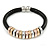 Black Leather with Silver/ Gold /Rose Gold Metal Rings Magnetic Bracelet - 19cm L