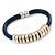 Dark Blue Leather with Silver/ Gold /Rose Gold Metal Rings Magnetic Bracelet - 19cm L - view 6