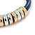 Dark Blue Leather with Silver/ Gold /Rose Gold Metal Rings Magnetic Bracelet - 19cm L - view 3