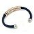 Dark Blue Leather with Silver/ Gold /Rose Gold Metal Rings Magnetic Bracelet - 19cm L - view 4
