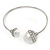 Crystal Double Pearl Bead Bar Slip On Bracelet In Silver Tone - Adjustable