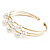 Delicate 3 Bar Cluster White Faux Pearl Cuff Bracelet In Gold Tone - 19cm L - Adjustable - view 6