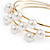 Delicate 3 Bar Cluster White Faux Pearl Cuff Bracelet In Gold Tone - 19cm L - Adjustable - view 3