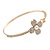 Delicate Clear Crystal, Pearl Flower Thin Bangle Bracelet In Gold Tone - 19cm