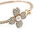 Delicate Clear Crystal, Pearl Flower Thin Bangle Bracelet In Gold Tone - 19cm - view 3