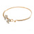 Delicate Clear Crystal, Pearl Flower Thin Bangle Bracelet In Gold Tone - 19cm - view 4
