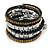 Jet Black Glass, Silver & Bronze Tone Acrylic Bead Coiled Flex Bracelet - Adjustable - view 4