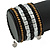 Jet Black Glass, Silver & Bronze Tone Acrylic Bead Coiled Flex Bracelet - Adjustable - view 3