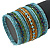 Wide Snow Light Blue/ Gold/ Peacock/ Apple Green Glass Bead Flex Bracelet - Adjustable - 60mm W - view 2