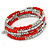 Coral Orange Glass Bead, Silver Acrylic Bead Multistrand Coiled Flex Bracelet - Adjustable - view 4