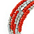 Coral Orange Glass Bead, Silver Acrylic Bead Multistrand Coiled Flex Bracelet - Adjustable - view 6